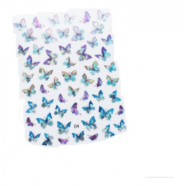 Αυτοκόλλητα Νυχιών Ιριδίζον Μπλε Μωβ Πεταλούδες Διάφορα Μεγέθη No4