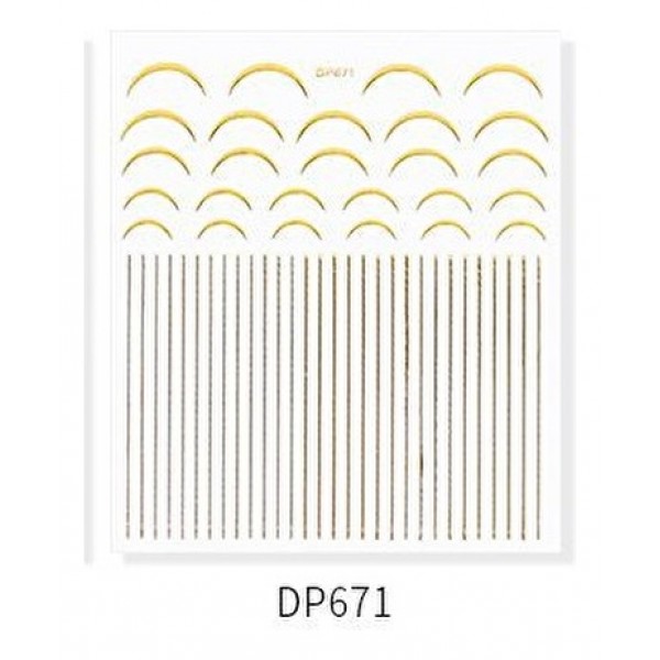Ανάγλυφα Αυτοκόλλητα Νυχιών Χρυσά Σχέδια Μισοφέγγαρο και Γραμμές DP671