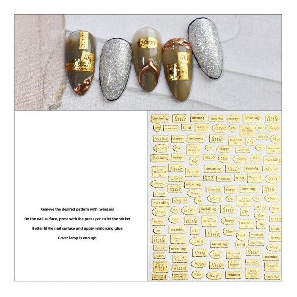 Αυτοκόλλητα Νυχιών με διάφορες Λέξεις σε Χρυσό χρώμα 927